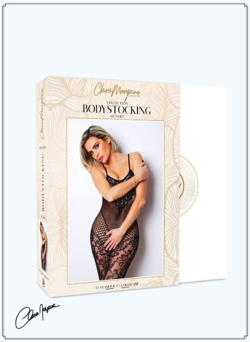 BODYSTOCKING RESILLE DIFFERENT MOTIF OUVERT ENTRE JAMBES