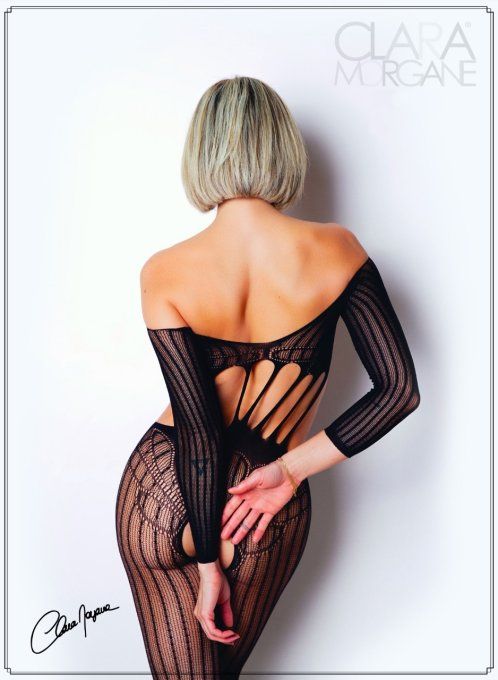 BODYSTOCKING RESILLE MANCHES LONGUES OUVERT 
