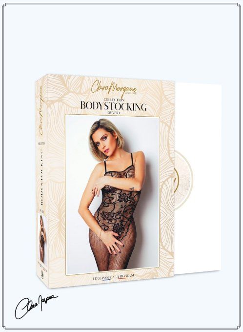 BODYSTOCKING RESILLE MOTIFS BUSTE OUVERT ENTRE JAMBES