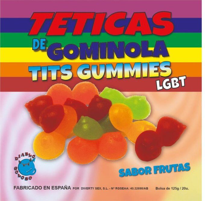 DIABLO GOLOSO - GUMMY BOX SAVEUR DE FRUIT GLITTER TITS 6 COULEURS ET SAVEURS LGBT