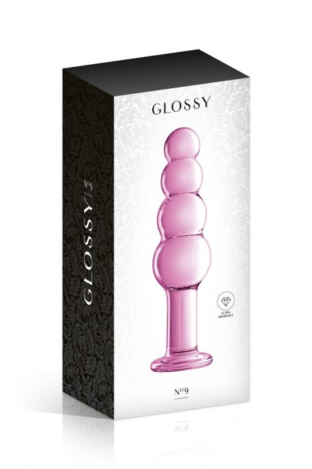 GLOSSY TOYS - GODE OU PLUG BOULES PROGRESSIVES EN VERRE ROSE 18,5X5 N°9