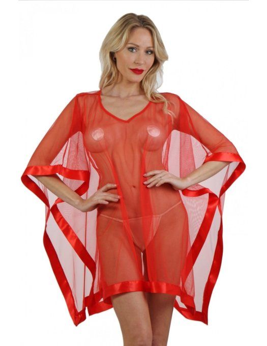 PONCHO VOILE SATIN ROUGE