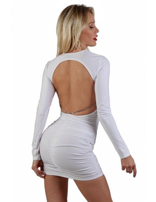 ROBE DOS NU MANCHES LONGUES BLANCHE